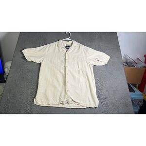 Caribbean Joe Island Supply Shirt Washable Silk Beige Button‎ Up Short Sleeve L